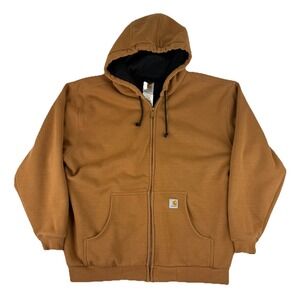 Carhartt Hoodie Mens Size Large Full Zip J149 Brown Thermal Lined Baggy Fit